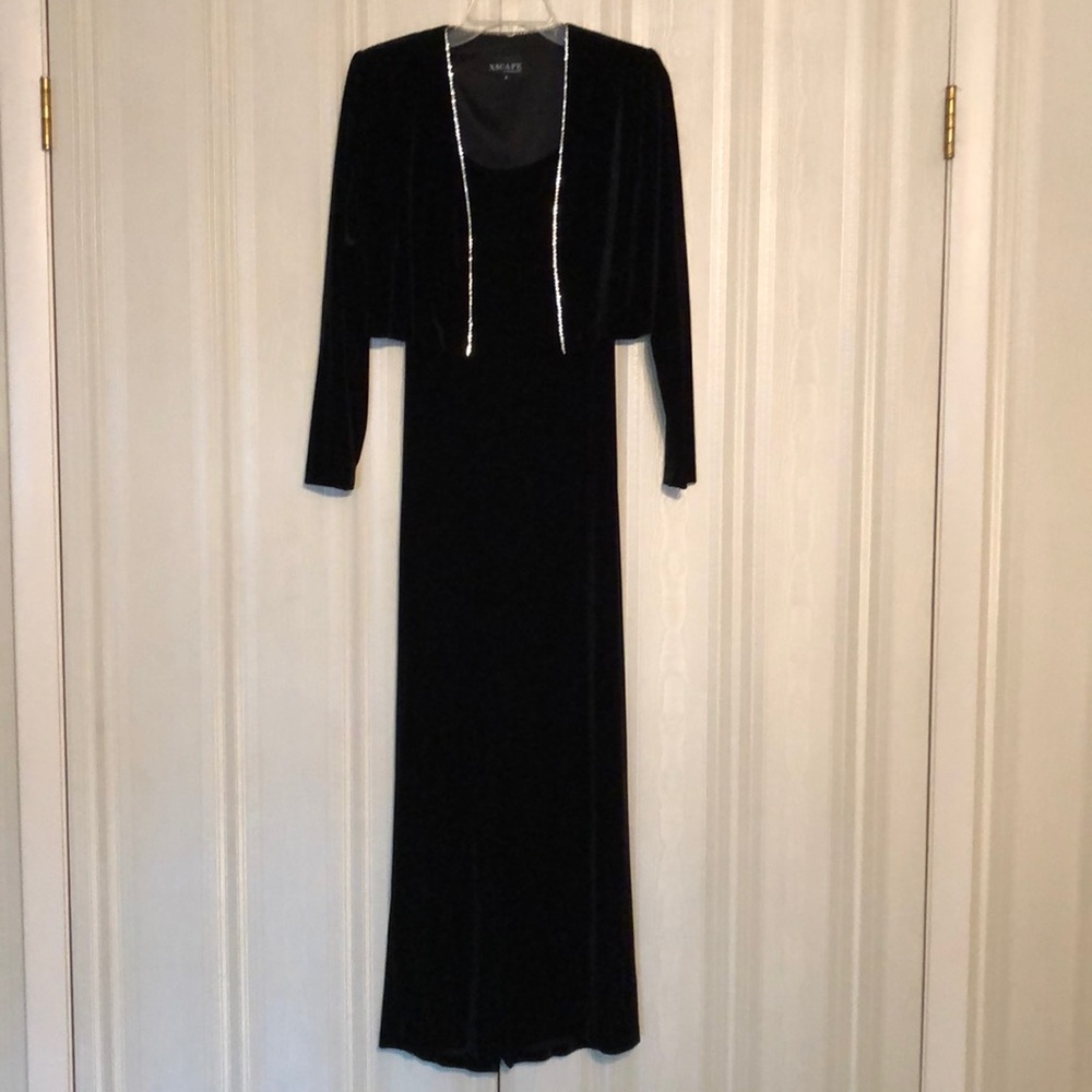 Xscape black velvet two piece gown